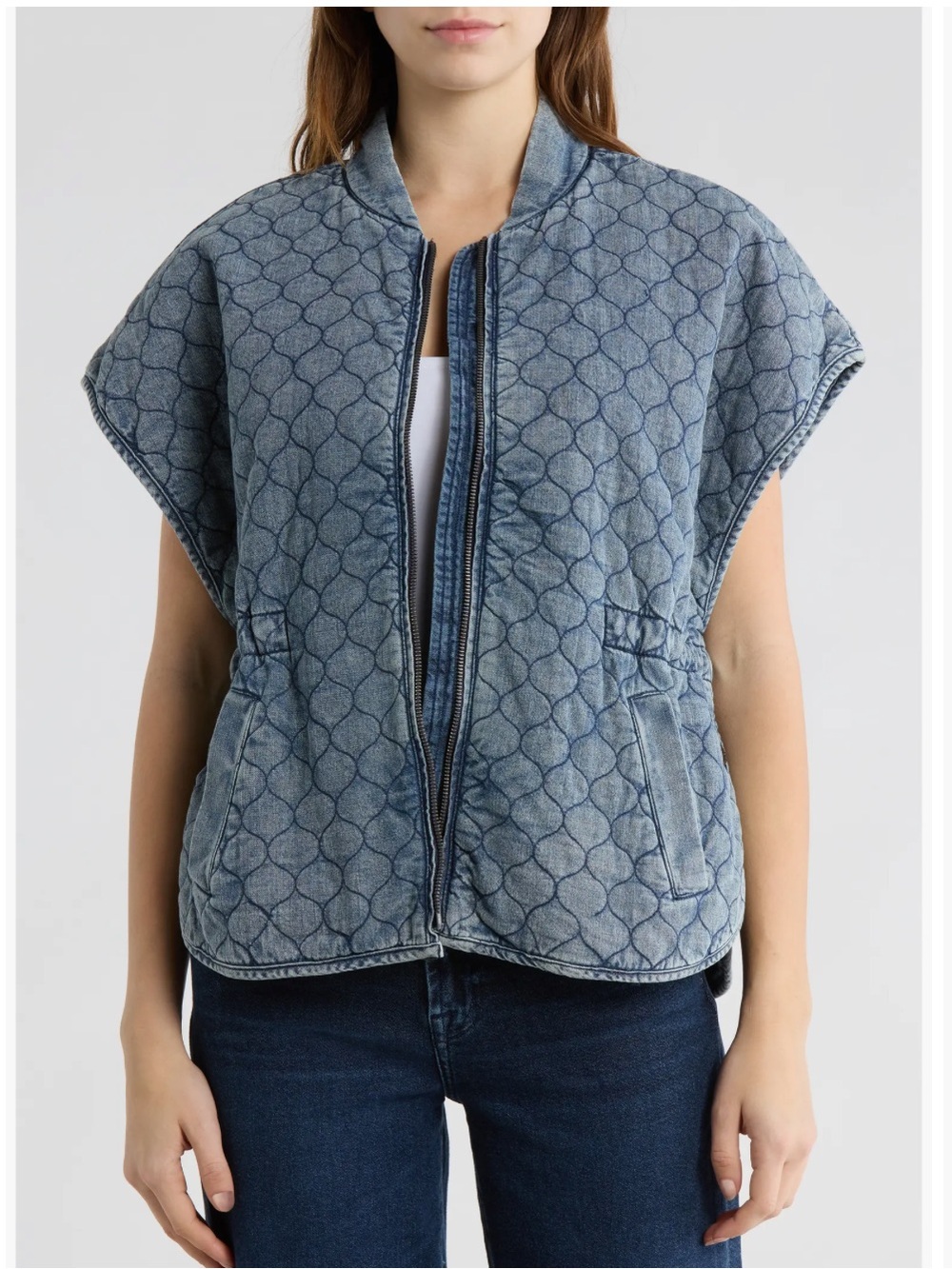 Democracy Quilted Light Blue Denim Zip Vest